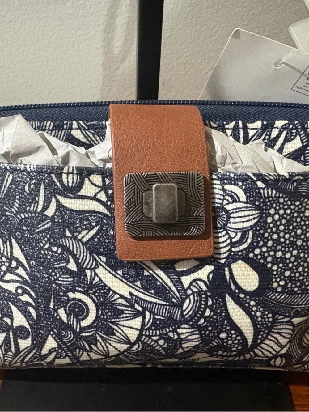 Sakroots Navy Floral Crossbody with Brown Strap - Picture 2 of 4